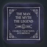 The Man The Myth The Legend 70th Birthday Blue Paper Plate<br><div class="desc">He IS The Man The Myth The LEGEND! His life has been an amazing adventure and it's time to celebrate his legacy and him. This textured navy blue paper with white type and white scrolled corners 70th Birthday 9" square paper plates are perfect for honouring and celebrating this incredible milestone...</div>