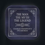 The Man The Myth The Legend 70th Birthday Blue Paper Plate<br><div class="desc">He IS The Man The Myth The LEGEND! His life has been an amazing adventure and it's time to celebrate his legacy and him. This textured navy blue paper with white type and white scrolled corners 70th Birthday 7" square paper plates are perfect for honouring and celebrating this incredible milestone...</div>