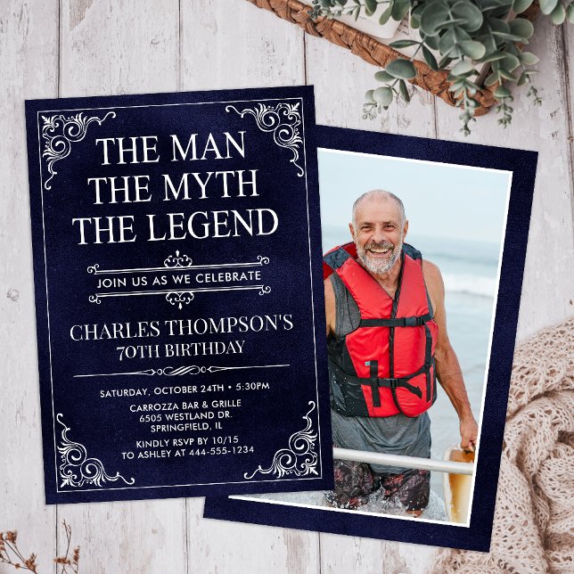 The Man The Myth The Legend 70th Birthday Photo Invitation (Creator Uploaded)