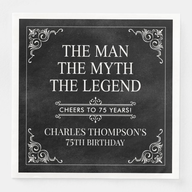 The Man The Myth The Legend 75th Birthday Black  Napkin (Front)