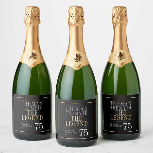 The Man The Myth The Legend 75th Birthday Sparkling Wine Label (Bottles)