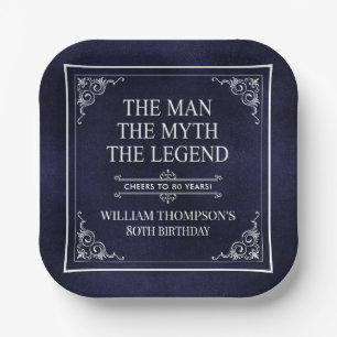 The Man The Myth The Legend 80th Birthday Blue Paper Plate