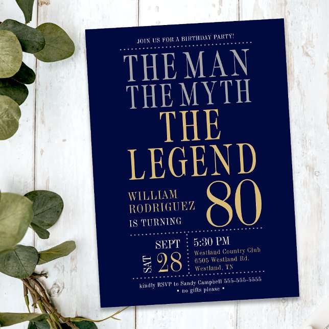 The Man The Myth The Legend 80th Birthday  Invitation (Creator Uploaded)