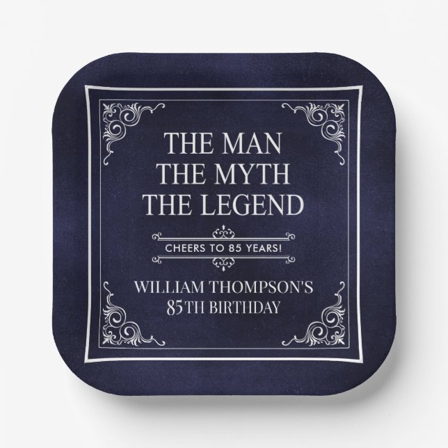 The Man The Myth The Legend 85th Birthday Blue Paper Plate (Front)