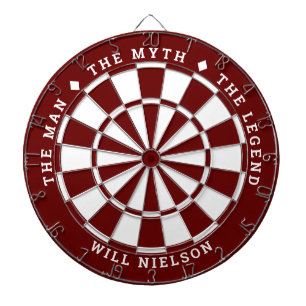 "The man, the myth, the legend" His Name Dark Red Dartboard