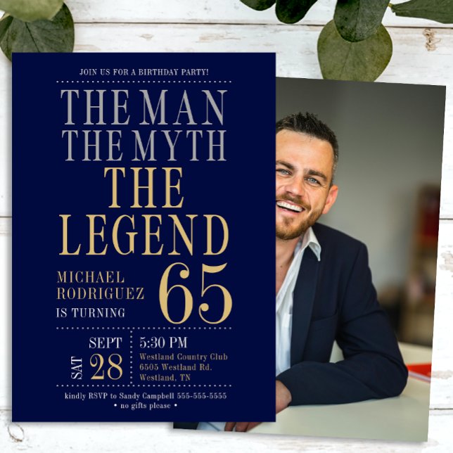 The Man The Myth The Legend Photo 65th Birthday  Invitation (Creator Uploaded)