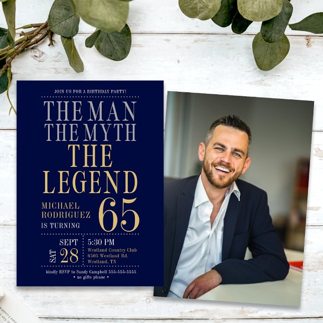 The Man The Myth The Legend Photo 65th Birthday  Invitation (Creator Uploaded)