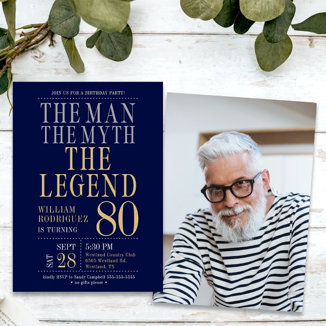 The Man The Myth The Legend Photo 80th Birthday  Invitation (Creator Uploaded)