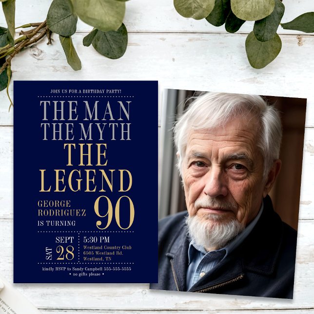 The Man The Myth The Legend Photo 90th Birthday  Invitation (Creator Uploaded)