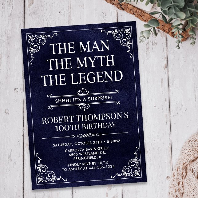 The Man The Myth The Legend Surprise 100 Birthday Invitation (Creator Uploaded)