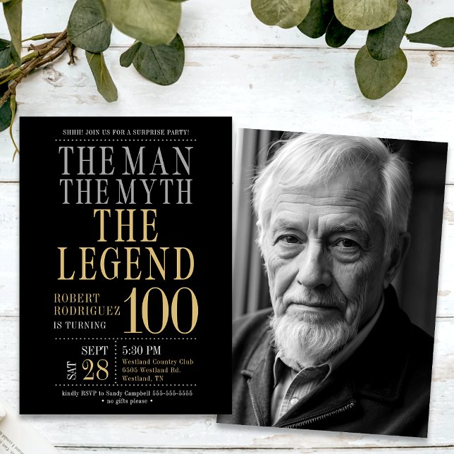 The Man The Myth The Legend Surprise 100 Birthday  Invitation (Creator Uploaded)