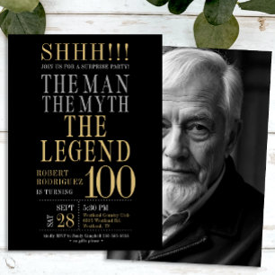 The Man The Myth The Legend Surprise 100 Birthday Invitation