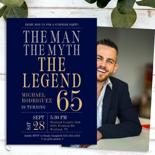 The Man The Myth The Legend Surprise 65th Birthday Invitation (Creator Uploaded)
