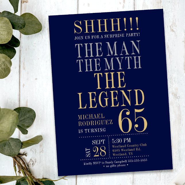 The Man The Myth The Legend Surprise 65th Birthday Invitation (Creator Uploaded)