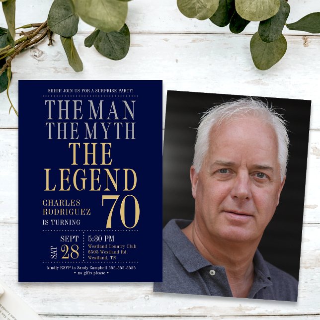The Man The Myth The Legend Surprise 70th Birthday Invitation (Creator Uploaded)