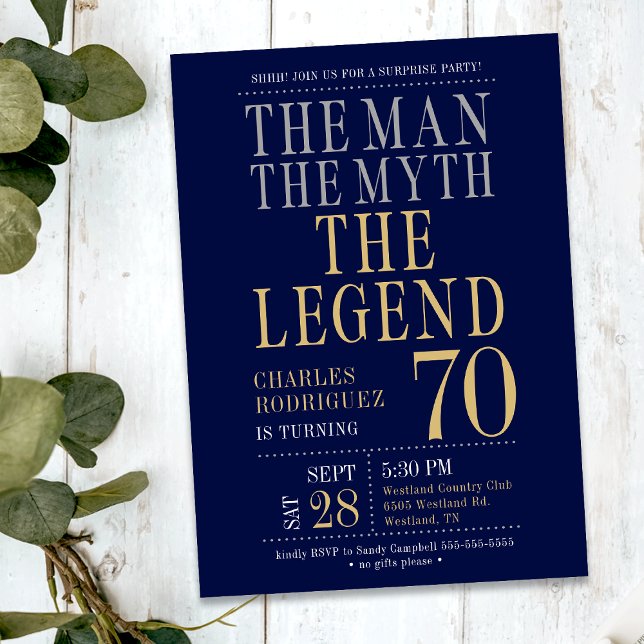 The Man The Myth The Legend Surprise 70th Birthday Invitation (Creator Uploaded)