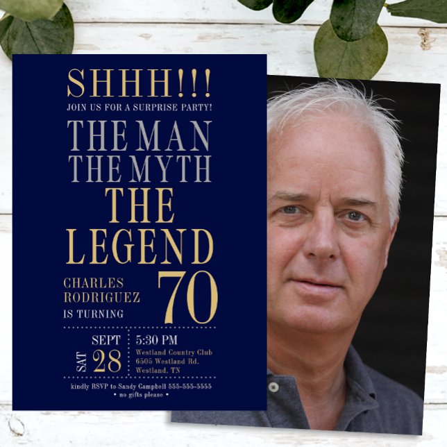 The Man The Myth The Legend Surprise 70th Birthday Invitation (Creator Uploaded)