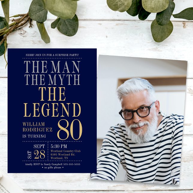 The Man The Myth The Legend Surprise 80th Birthday Invitation (Creator Uploaded)