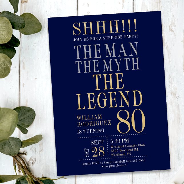 The Man The Myth The Legend Surprise 80th Birthday Invitation (Creator Uploaded)
