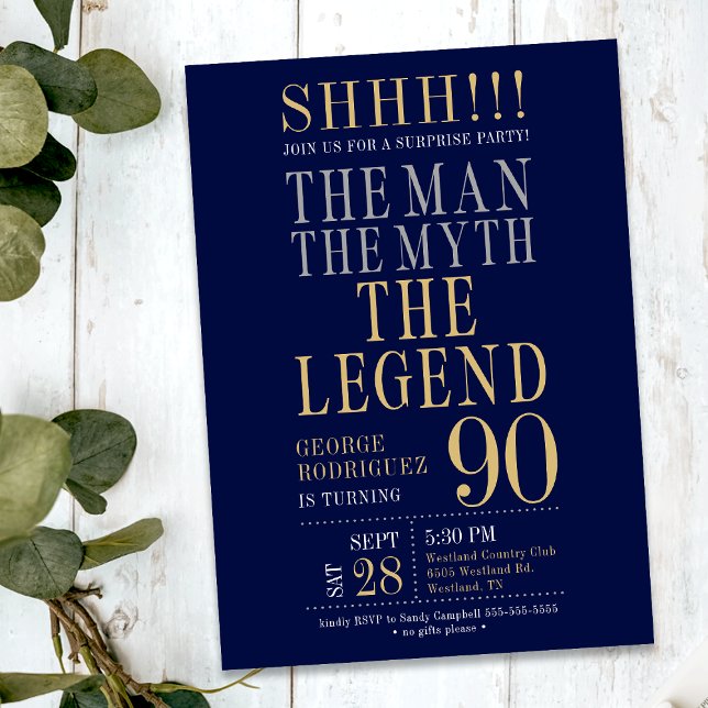 The Man The Myth The Legend Surprise 90th Birthday Invitation (Creator Uploaded)