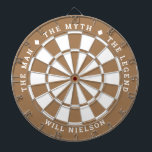 "The man, the myth, the legend" | Wood Brown Dartboard<br><div class="desc">Great gift for guys. 2-colour dartboard (customisable colours) with the curved text on top: "THE MYTH" "THE MAN" "THE LEGEND" separated by diamond symbols. Curved text on the bottom for the name of the recipient.
If you need help with this design, please email me at help@customandcrafted.com</div>