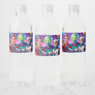 The man, the robot and the alien water bottle label