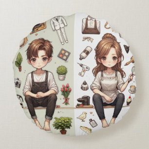 The man, the woman ver. 1 Round Pillow