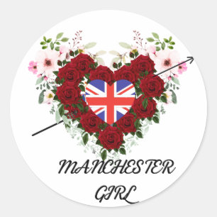 The Manchester Girl Arrow Rose floral Wreath Classic Round Sticker