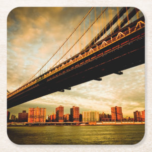 The Manhattan bridge view from Brooklyn side (NYC) Square Paper Coaster