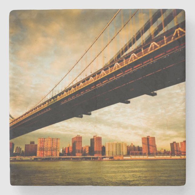 The Manhattan bridge view from Brooklyn side (NYC) Stone Coaster (Front)