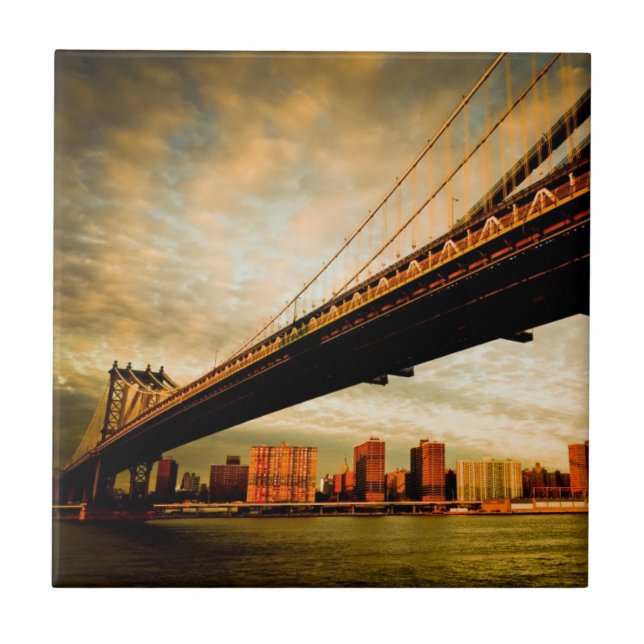 The Manhattan bridge view from Brooklyn side (NYC) Tile (Front)