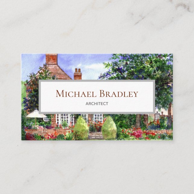The Manor House Watercolor Landscape Painting Business Card (Front)
