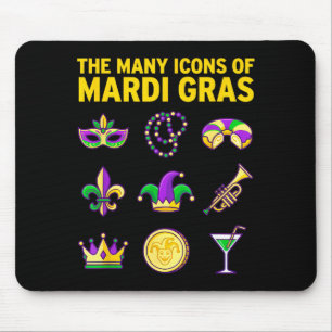 The Many Icons Of Mardi Gras Purple Green Graphic  Mouse Mat