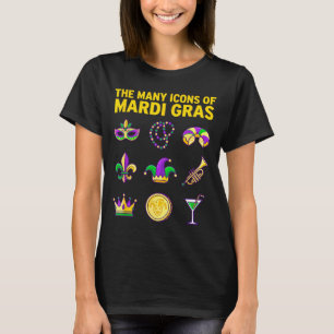 The Many Icons Of Mardi Gras Purple Green Graphic  T-Shirt