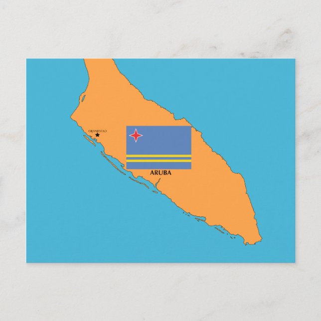 The Map and Flag of Aruba Postcard (Front)