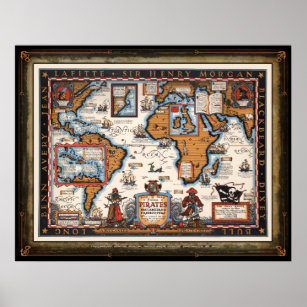 The Map of Famous Pirates Poster