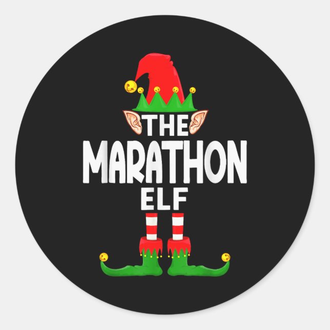 The Marathon Elf Family Christmas Pajama Party  Classic Round Sticker (Front)