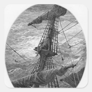 The Mariner up the mast during a storm Square Sticker