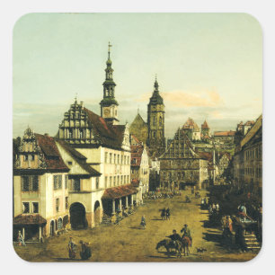 The Marketplace at Pirna by Bernardo Bellotto Square Sticker