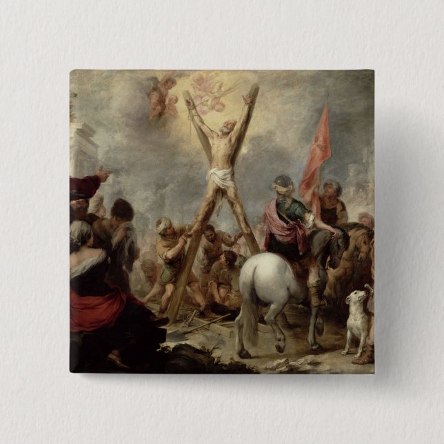 The Martyrdom of St. Andrew, 1675-82 (oil on canva 15 Cm Square Badge (Front)