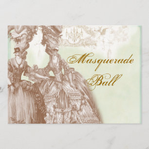 The Masquerade Ball, teal and gold Invitation