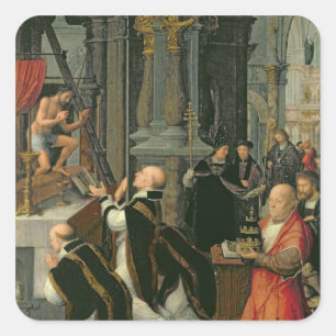 The Mass of St. Gregory (oil on canvas) Square Sticker