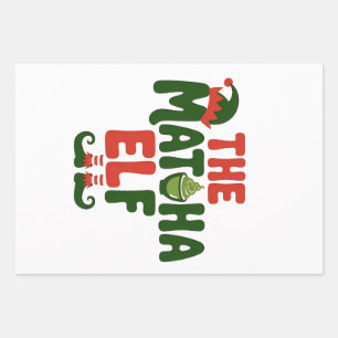 The Matcha Elf Funny Christmas Matcha Drink Wrapping Paper Sheet