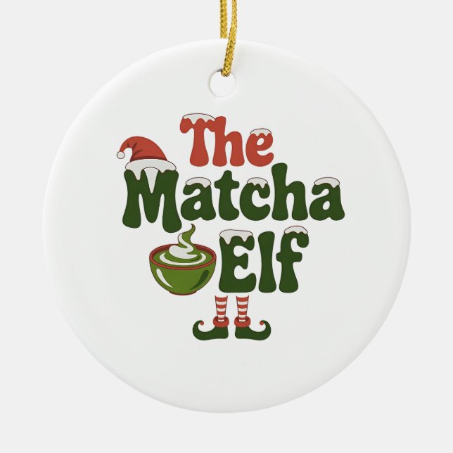 The Matcha Elf Magical Christmas Drink Ceramic Tree Decoration (Front)