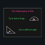 The Mathematics of Life Postcard<br><div class="desc">Practical advice using those weird things you never knew what they were for at school: the set square and the protractor. This drawing is part of the 'School Days' series, a range of cards inspired by my time at school. Other subjects include Physics, Biology and Mathematics. Drawn on a black...</div>