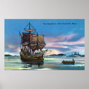 The Mayflower Landing in 1620 Scene Poster