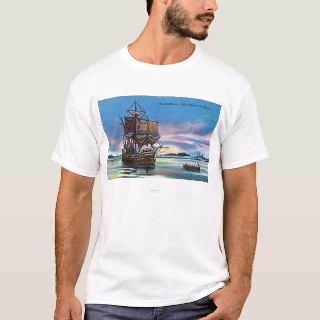 The Mayflower Landing in 1620 Scene T-Shirt (Front)