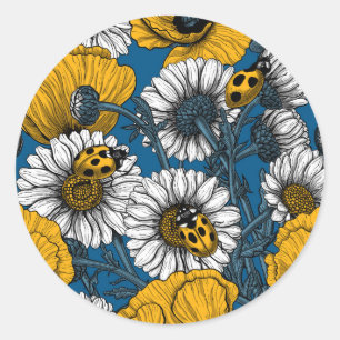 The meadow in yellow and blue classic round sticker