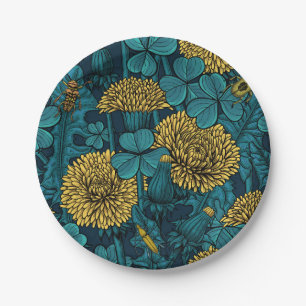 The meadow in yellow and blue paper plate