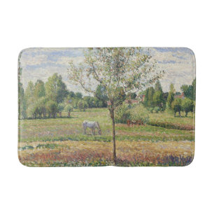 The Meadow with Grey Horse, Eragny, Oil Painting Bath Mat